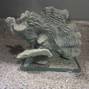 Coastal Light Aqua Coral Sculpture on Glass Base